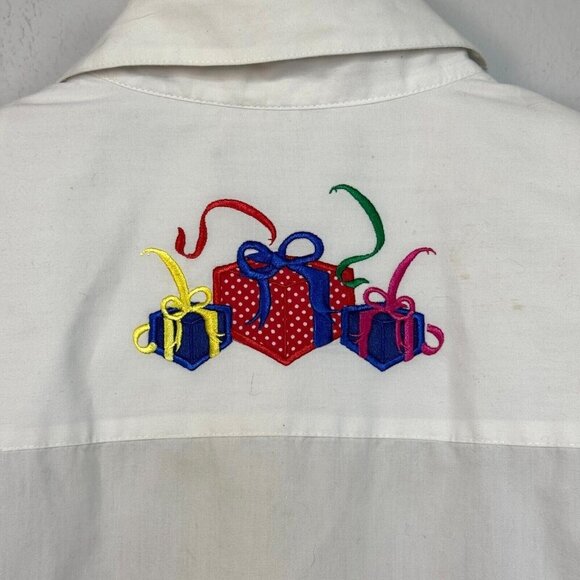 Karen Scott Holiday Scottie Presents Button Front Shirt White Size Petite Medium - Picture 6 of 16